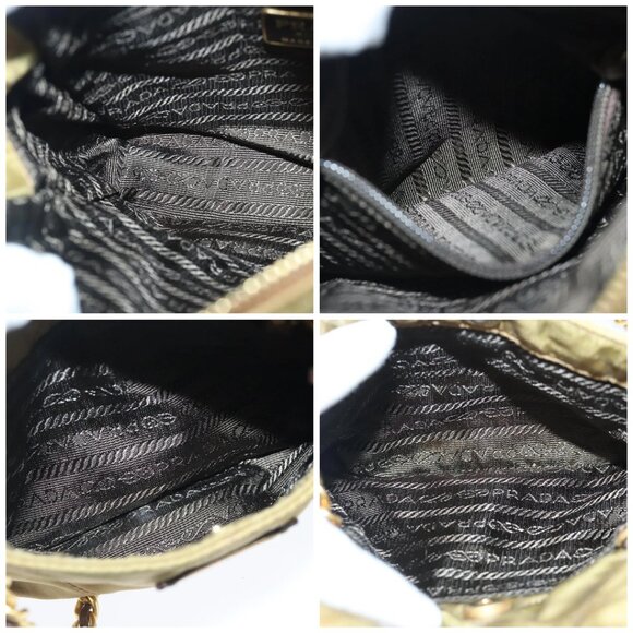 PRADA Chain Shoulder Bag Nylon Beige Gold Auth - Picture 13 of 15